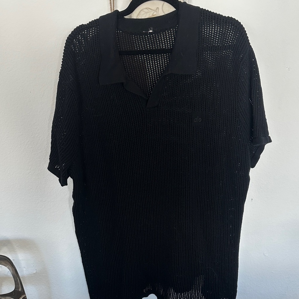 Mens Black alo yoga open-knit Polo